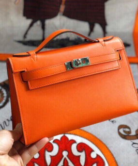 에르메스 미니 켈리백22 오렌지 은장 스위프트